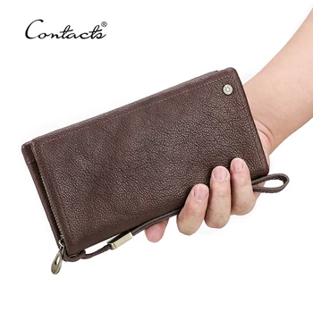 Genuine Leather Mens Long Wallet Brand Male Clutch Phone Pocket Purses RFID Leather Wallets Zipper Large Capacity Card Holder
