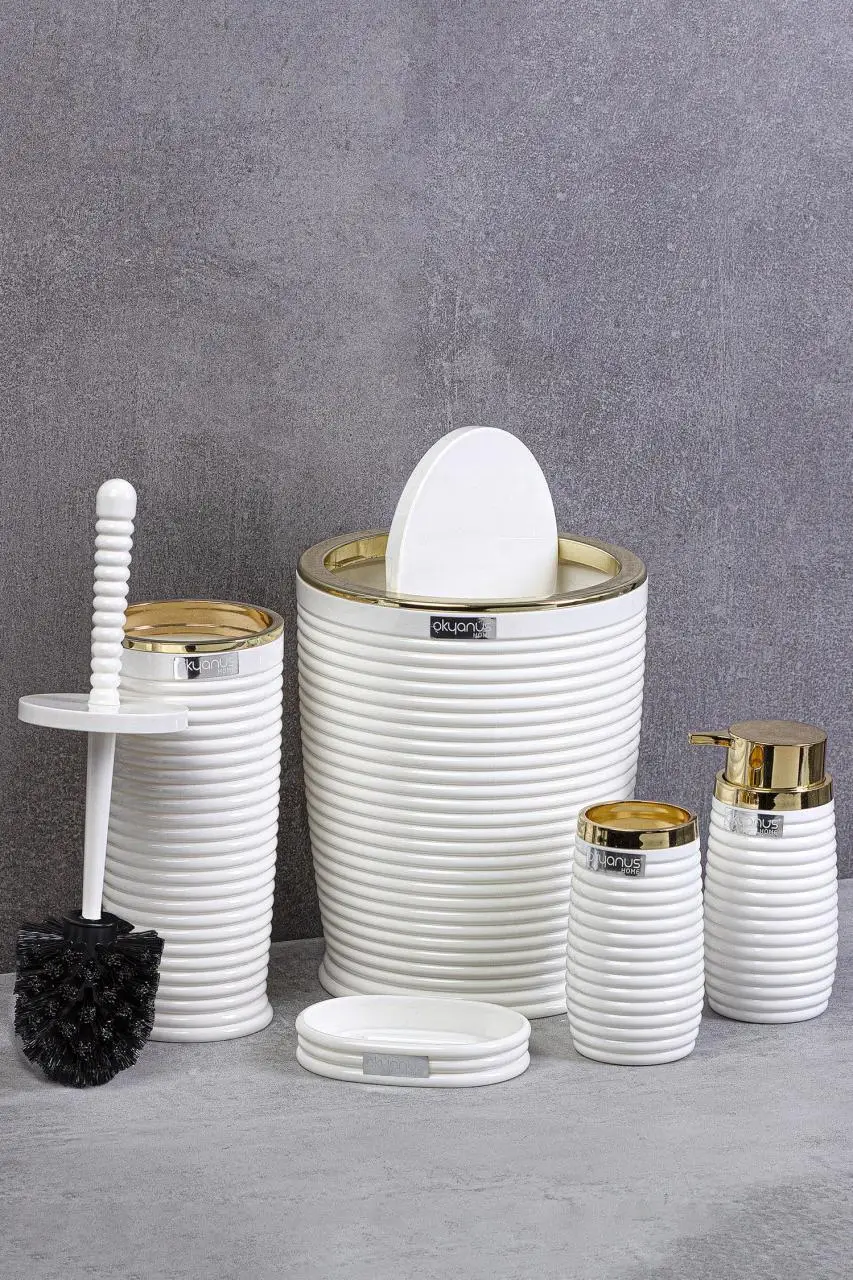 OceanLand Elegans Gold 5 Pcs Bathroom Set Hard Plastic Toothbrush Holder Soap Dispenser Toilet Brush Dustbin
OceanLand Elegans Gold 5 Pcs Bathroom Set Hard Plastic Toothbrush Holder Soap Dispenser Toilet Brush Dustbin