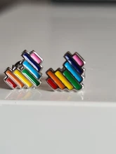 Pendientes de tuerca de Plata de Ley 925 para Corazón Arco Iris, joyería para Chica adolescente, amiga, Chico, regalos, S-E957
