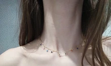 Collar con colgante de oro bohemio para mujer, cadena de piedras de colores, gargantilla de cuello, joyería de fiesta hecha a mano