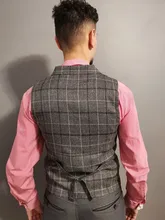 Nuevo Mens chaleco Casual de los hombres de negocios traje chalecos de hombre de celosía Chaleco de moda para hombre traje sin mangas chaleco inteligente Casual gris azul