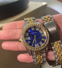 ALLICEONYOU-relojes de circonia cúbica, pulsera de diamantes de alta calidad, de acero inoxidable, Color oro nuevo y plateado, a la moda, Hip Hop, para regalo