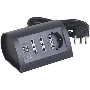 Power Strip desk with 2 sockets bipasso 10/16A, 1 socket German P30, 2 sockets USB 2.1 to shared powered 5Vdc. Cable 2 m
Power Strip desk with 2 sockets bipasso 10/16A, 1 socket German P30, 2 sockets USB 2.1 to shared powered 5Vdc. Cable 2 m