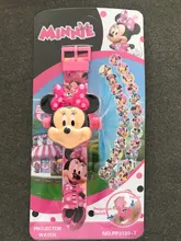 Minnie de Disney-relojes de proyección 3D para niños, figuras de anime de dibujos animados, con tapa, regalo para niñas