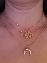 ABDOABDO-Collar de cadena de acero inoxidable para mujer, borla con varias capas, con lentejuelas, colgante redondo para clavícula