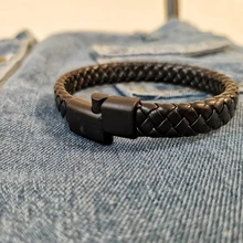 Moda Simple Piedras naturales Cuentas Pulsera de cuero tejida hecha a mano Hombres Hoja de metal Cruz Cráneo Imán Hebilla Pulseras Brazaletes Joyería Regalos Accesorios Venta al por mayor Dropshipping