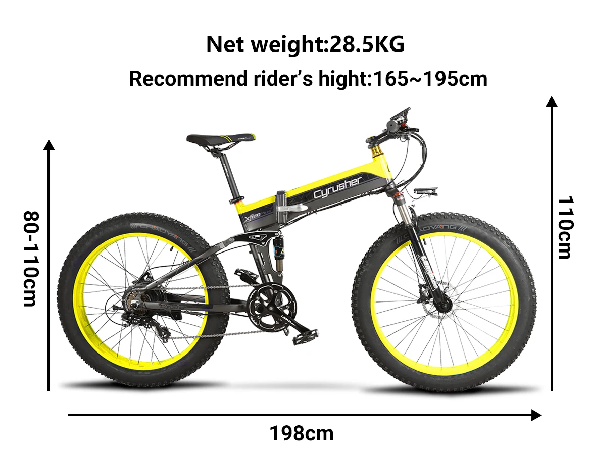 Discount Cyrusher Ebike 500W 48V 10AH XF690 Folding Fat tire Bike Full Suspension frame 7 Speeds folding electric bike foldable Snow Bike 0