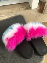 Fur Slippers Rainbow-Shoes Flip-Flops Slides Furry Fluffy Girls Kids Summer Children