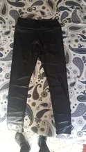 ATHVOTAR de talla grande negro de cuero de PU de las mujeres Leggings cintura alta negro de cuero de la PU de Legging pantalones de piel de moda de las mujeres