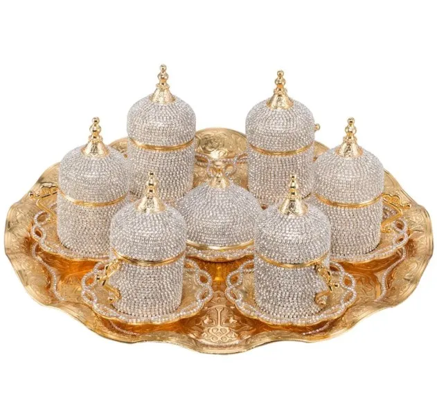 Кофейный набор ручной работы 6 кофейных чашек с украшением Swarovski золотой цвет для