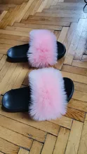 Zapatillas peludas para mujer, zapatos bonitos, sandalias mullidas con pelo de zorro de peluche, Zapatillas de piel, chanclas de interior cálidas