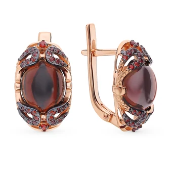 Gold earrings with cubic zirconia and Garnet sunlight sample 585
Gold earrings with cubic zirconia and Garnet sunlight sample 585