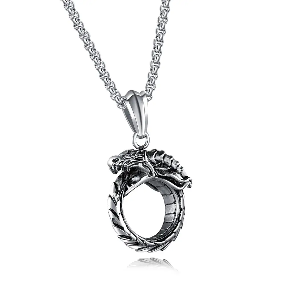 Steel color golden black 316 stainless steel biting dragon tail snake eternal ring pendant necklace 4.15 * 3.3cm-1 | Украшения и