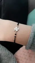 Pulsera de acero inoxidable con forma de trébol de oro rosa para mujer, brazalete de cuentas de cristal negro, joyería 2020