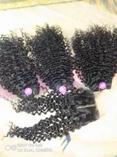Mongol Afro rizado Pelo Rizado de la onda de agua 3 mechones con cierre cabello humano brasileño armadura paquete negro las mujeres XISHIXIU