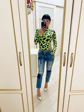 CNYISHE-body de manga larga con estampado de piel de leopardo para mujer, ropa de calle Sexy verde neón, mono, Tops de leopardo ajustados, monos de moda