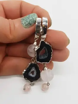 Earrings handmade natural agate Druse and rose quartz 
Earrings handmade natural agate Druse and rose quartz