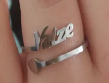 Anillo de boda de acero inoxidable con nombre de corazón y letras personalizadas para mujer, joyería de aniversario ajustable