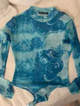 Shestyle-Body de malla para mujer, Top Sexy con dibujo de dragón, transparente, cuello falso, venta al por mayor, elegante, 2021