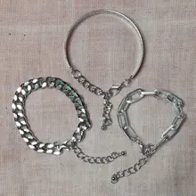 VKME-Conjunto de pulseras de cadena cubana Punk para mujer, brazaletes de Color dorado grueso, Miami, bohemio, joyería de moda, 3/4 Uds.