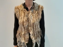 Chaleco de piel de conejo con borla para mujer, chaleco de piel de conejo auténtica para invierno y otoño, gran oferta