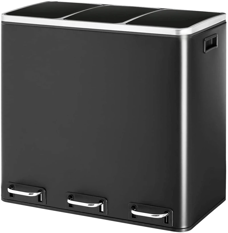 14 Gallon Stainless Steel Trash Can Pedal Trash Bin 3 x 18L Fingerprint proof Garbage Can 3 Removable Buckets Soft - Close Lid
14 Gallon Stainless Steel Trash Can Pedal Trash Bin 3 x 18L Fingerprint proof Garbage Can 3 Removable Buckets Soft - Close Lid