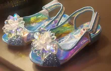 Zapatos de fiesta para niñas, sandalias de princesa de cuero, cristales brillantes, diamantes de imitación, nudo, Elsa, regalo de Navidad