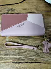 Cartera de cuero con diseño geométrico de lujo para mujer, monedero de Cremallera larga con diseño de borla, monedero femenino