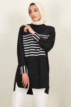 Women's Front And Sleeves Striped Side Slits Shirt 
Women's Front And Sleeves Striped Side Slits Shirt
