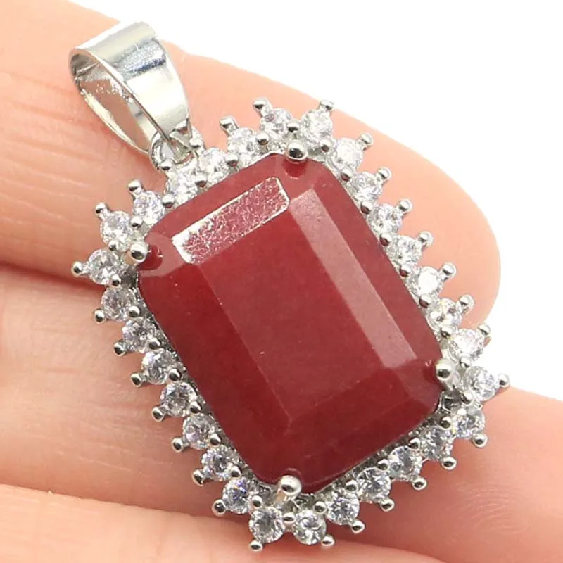 

33x14mm SheCrown 2020 New Arrival Big Gemstone 18x13mm Real Red Ruby Green Emerald White CZ Gift For Ladies 925 Silver Pendant