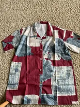 Blusas de manga corta con estampado para mujer, blusa holgada de una sola hilera de botones, Top clásico Retro elegante informal con solapa Vintage Ulzzang Chic
