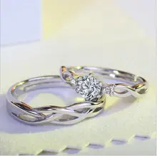 2 unids/set ajustable-corazón en forma de carta de cobre Chapado en plata 30% Cristal, anillo de los hombres de la joyería de las mujeres al por mayor Dropshipping. Exclusivo.