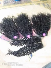 Mongol Afro rizado Pelo Rizado de la onda de agua 3 mechones con cierre cabello humano brasileño armadura paquete negro las mujeres XISHIXIU