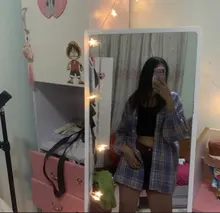 HOUZHOU camisas a cuadros mujeres linterna manga Cardigan Vintage rosa cuadros blusa bonita moda abotonada Oversize