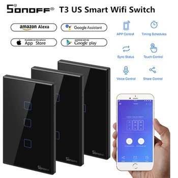 SONOFF T3 1/2/3 Gang US Switch Smart Wifi Wall Light Black 120 Type With Border 433 RF/APP/Touch Control Works With Google Home
SONOFF T3 1/2/3 Gang US Switch Smart Wifi Wall Light Black 120 Type With Border 433 RF/APP/Touch Control Works With Google Home