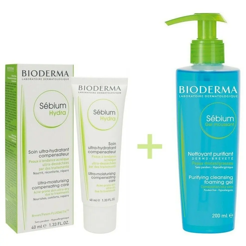 Bioderma Sebium Hydra 40 мл + гель для мытья себиума 200 лечение кожи склонной к акне | Красота