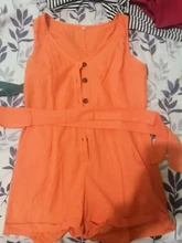 Mono holgado informal de algodón y lino liso para mujer, traje de estilo europeo y americano con botones y cuello en V, 2020