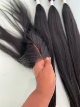 Mechones de pelo sintético con mezcla de animales, extensiones de pelo de paquete liso de seda con cierre de encaje 4x4, mezcla de cabello humano Natural Adorable 3 + 1