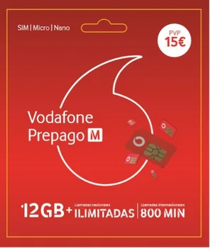 SIM VODAFONE PREPAGO M 12 GB + ILIMITADAS ESPA (800 MIN INTERNACIONALES) Roaming incluido en Europa y EE.UU. Acumula GB y MIN
SIM VODAFONE PREPAGO M 12 GB + ILIMITADAS ESPA (800 MIN INTERNACIONALES) Roaming incluido en Europa y EE.UU. Acumula GB y MIN