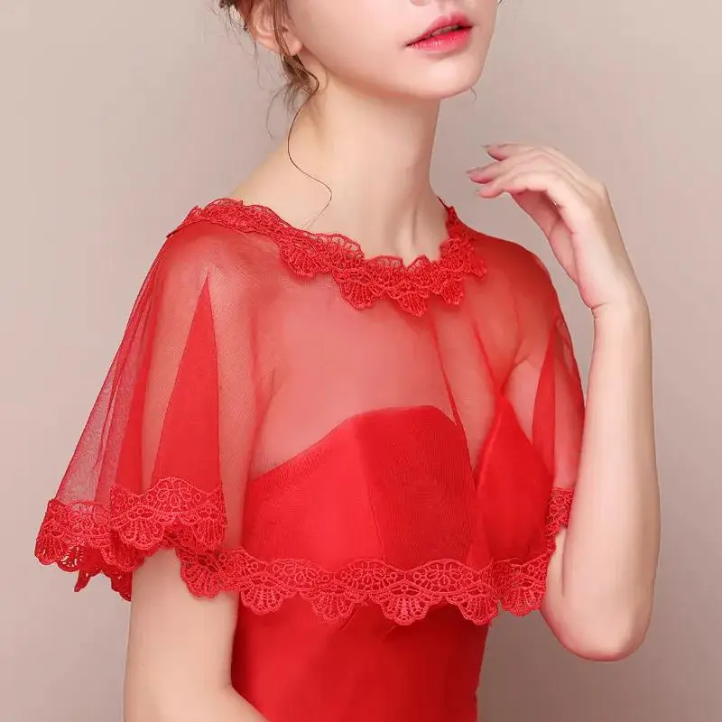 

Appliqued Lace Bolero Women Champagne Red Cape Bolero Femme Bridal Bolero Mariage Wedding Shrug Party Dress Wraps And Shawls