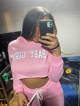 Chándal con estampado de letras para niña, conjunto de Top corto con capucha, pantalones para correr, chándal, conjunto de dos piezas para Fitness