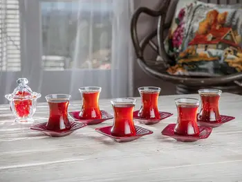 Lorna Glass 12 Piece Tea Set 6 Tea Glasses 6 Tea Glasses Saucer 100 Ml claret red Turkish traditional tea glass
Lorna Glass 12 Piece Tea Set 6 Tea Glasses 6 Tea Glasses Saucer 100 Ml claret red Turkish traditional tea glass