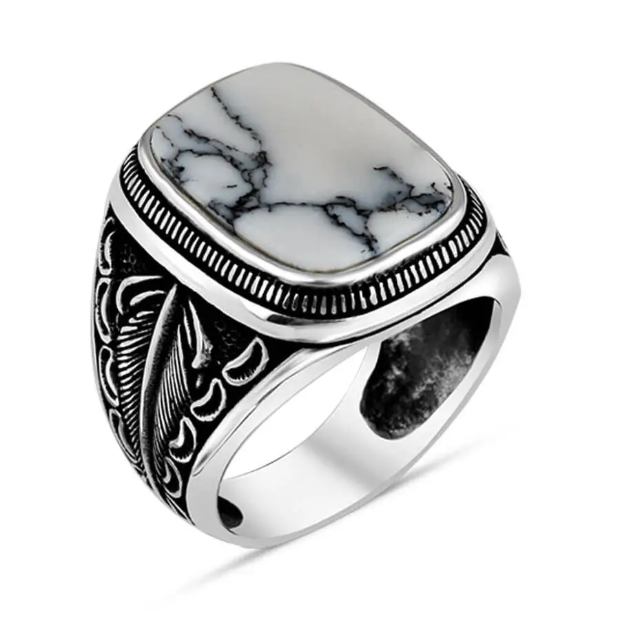 White Turquoise Stone Leaf Motif Embroidered Silver Men's Ring Fashion Turkish Premium Quality Handmade Jawelery
White Turquoise Stone Leaf Motif Embroidered Silver Men's Ring Fashion Turkish Premium Quality Handmade Jawelery