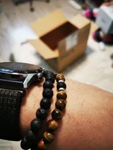 Conjunto de 2 pulseras de Lava y Ojo de Tigre con piedra Natural para Hombre y mujer, joyería clásica