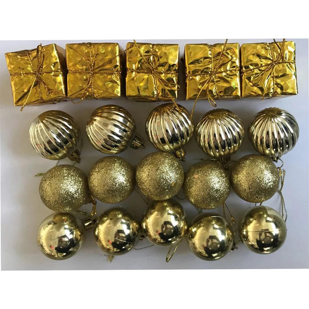 

Christmas Tree Ornament Assortment Set Christmas Baubles Decoration Shatterproof Hanging Mixed Shapes Gold Christmas Ball 20 pcs