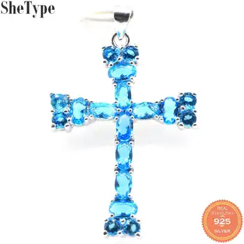 

42x26mm SheType Classic Long Cross Tanzanite Paris Blue Topaz Gift For Woman's Jewelry Making Silver Pendant