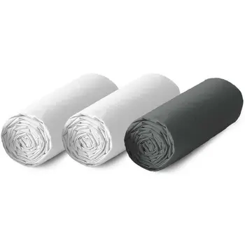 TODAY Set of 3 fitted sheets 100% cotton-160x200 cm-White and gray anthracite 
TODAY Set of 3 fitted sheets 100% cotton-160x200 cm-White and gray anthracite