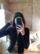 NCLAGEN-suéteres con cremallera para Mujer, suéteres con cremallera negra, Tops cortos, cárdigan de manga larga con cuello vuelto, suéteres de abrigo de Mujer 2019