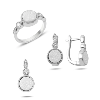 Silver 925 Sterling White Druzy Stone Set
Silver 925 Sterling White Druzy Stone Set