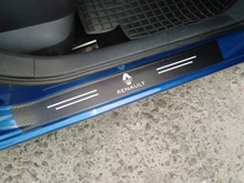 Calcomanías de cuero para umbral de puerta de coche, para protector antipolvo para renault, clio captur megane 2, placa de umbral de puerta de coche, cubierta de Pedal, accesorios de coche, 4 uds.